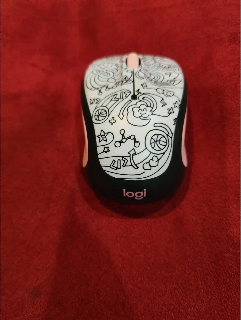 Logitech M325 M325c Wireless Optical Mouse + Dongle PINK DOODLE BRAINSTORM PEACH